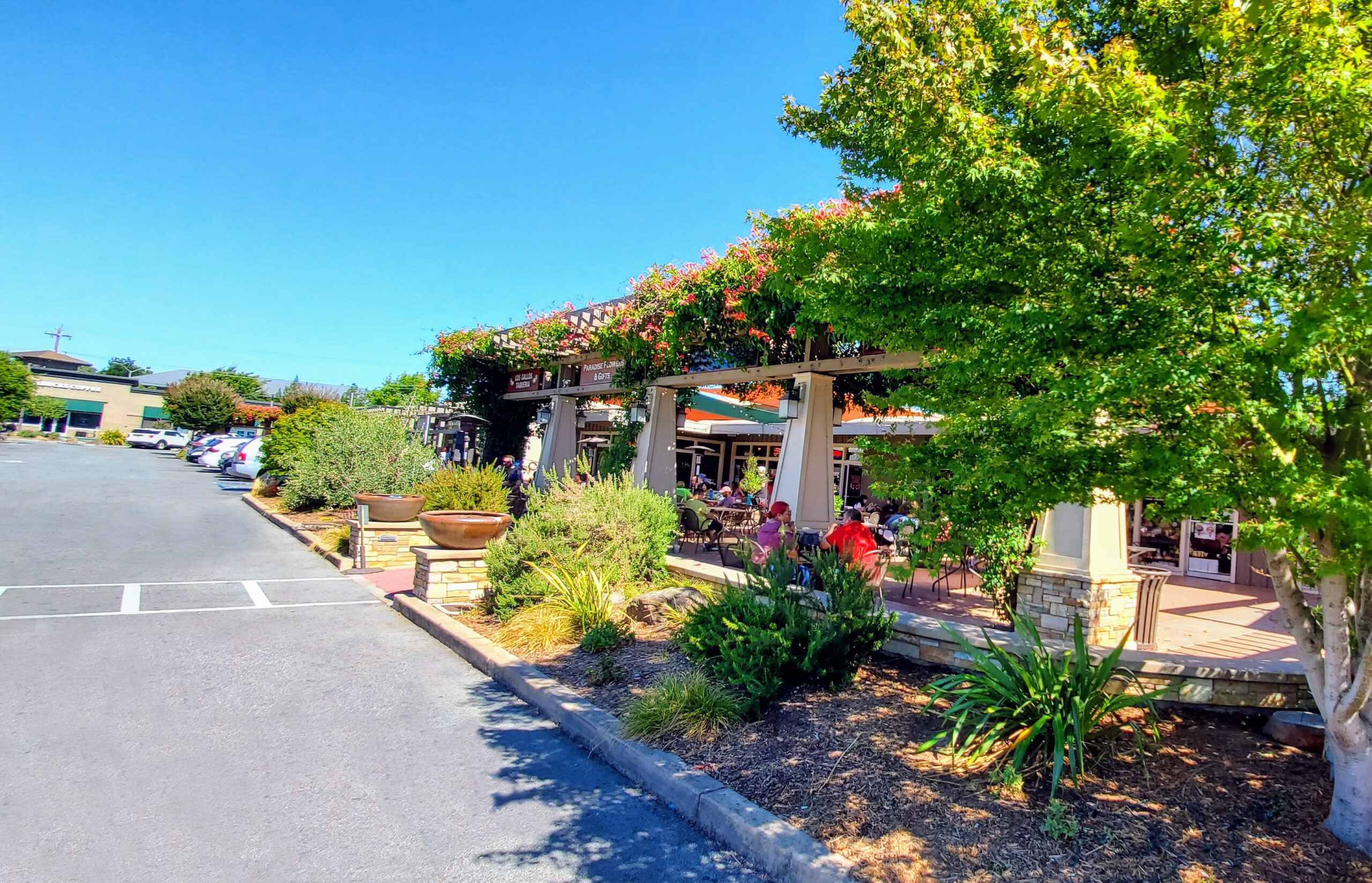 The Patio facade at an angle on a sunny dau.