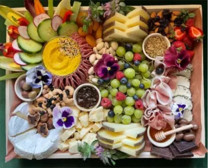 An artfully assembled charcuterie board.