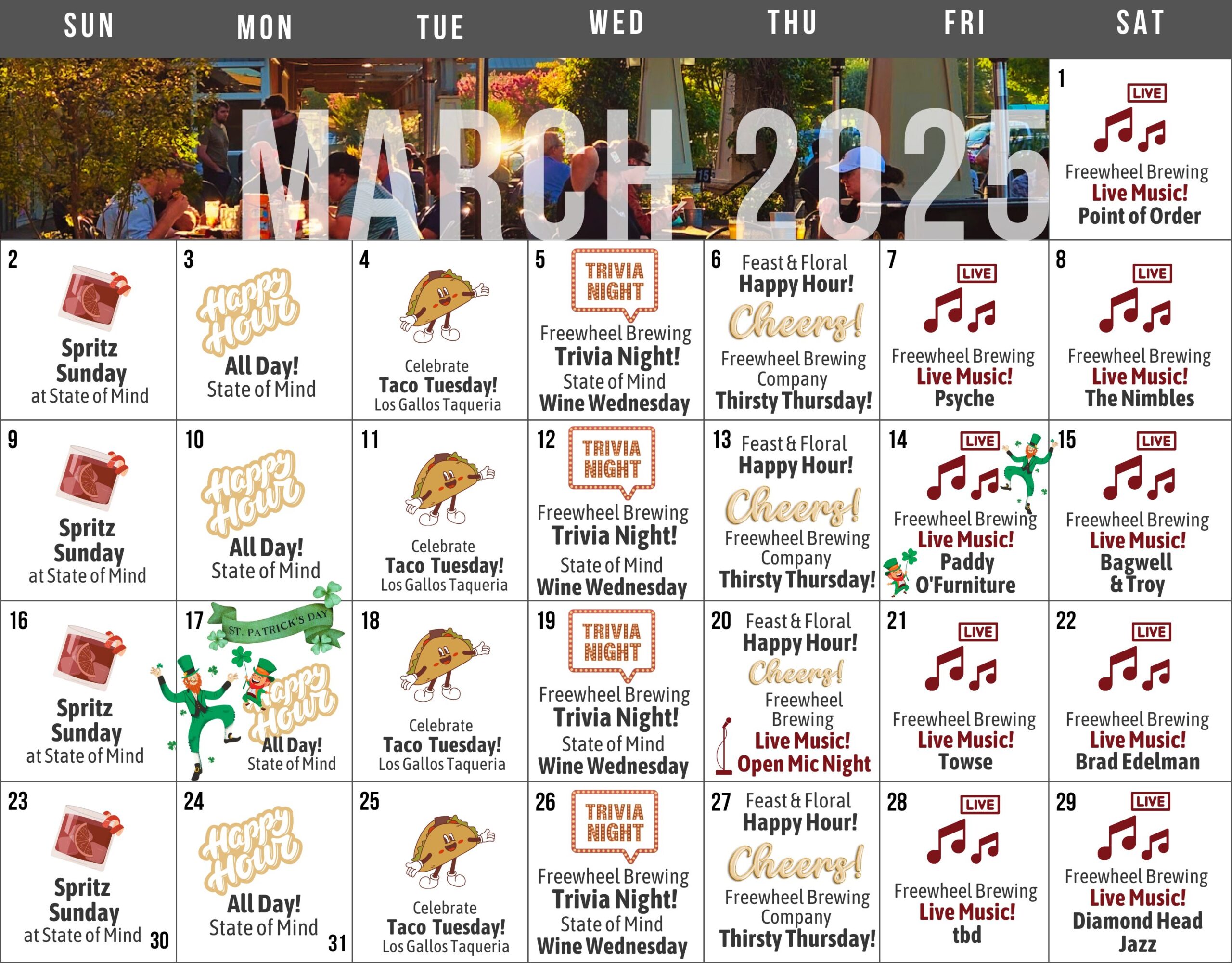 Marsh Manor Calendar of Events for March 2025