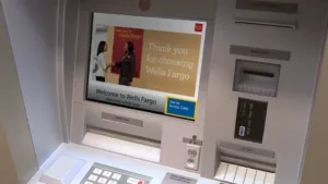 The screen of a Wells Fargo ATM.