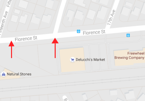 A map showing the exits from the West Parking Lot onto Florence Street.